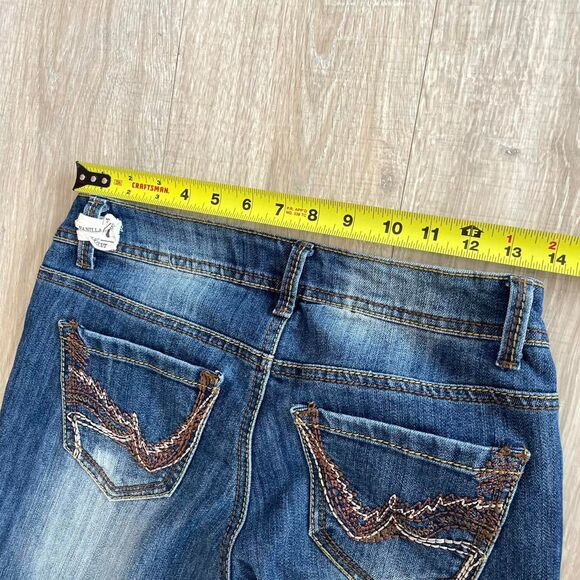 Y2K Low Rise Flare Blue Jeans with Brown Embroidery Coastal Cowgirl Denim Retro - Picture 5 of 8